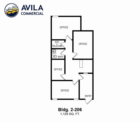 Floor plan for studio, 3 baths, 1129 sqft